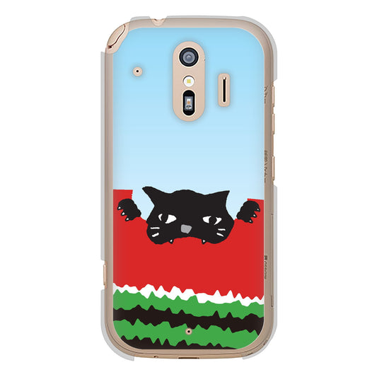 らくらくスマートフォン F-42A docomo 高画質仕上げ 背面印刷 ハードケース すいかをかじるネコ
