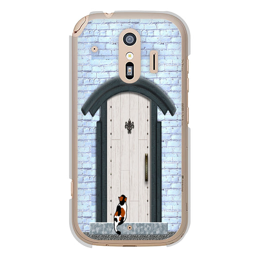 らくらくスマートフォン F-42A docomo 高画質仕上げ 背面印刷 ハードケース 猫とドア