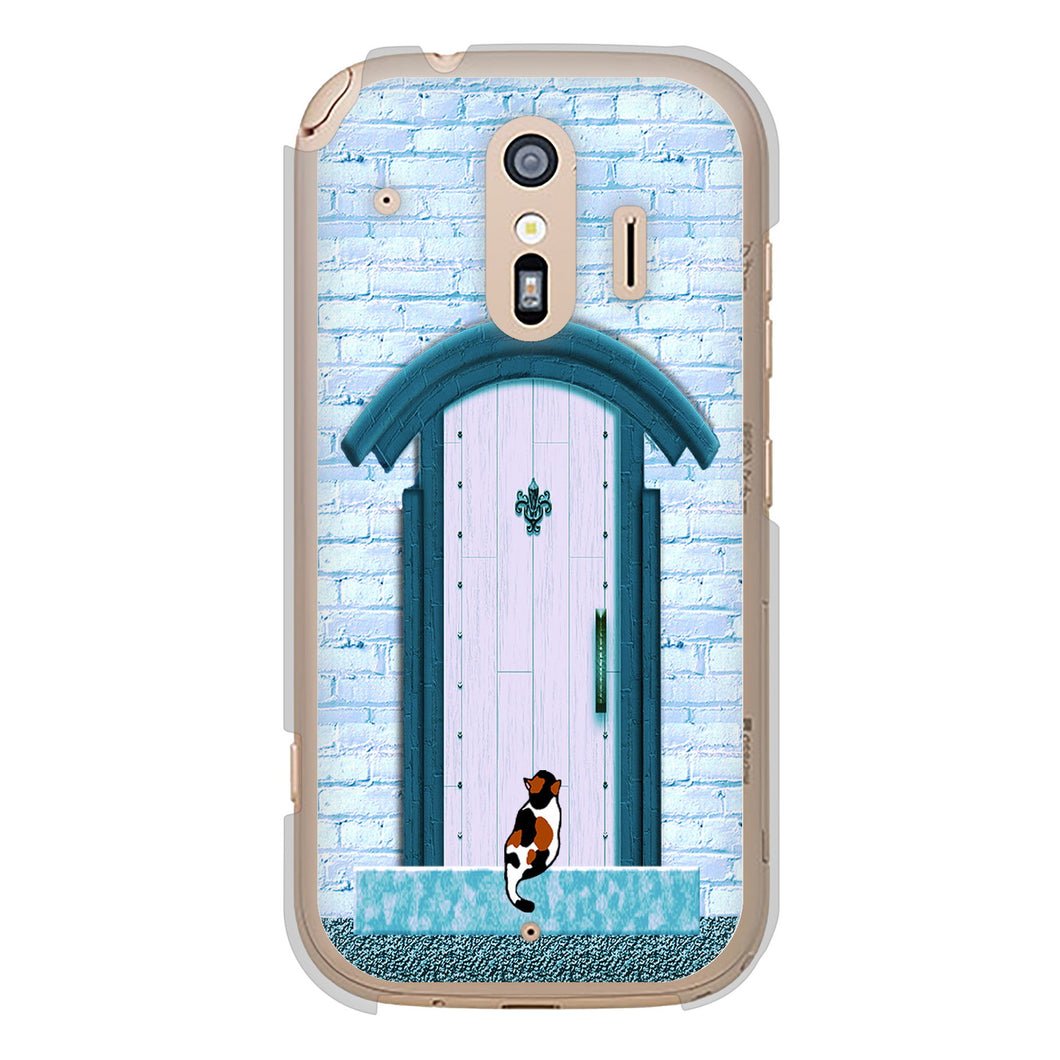 らくらくスマートフォン F-42A docomo 高画質仕上げ 背面印刷 ハードケース 猫とドア