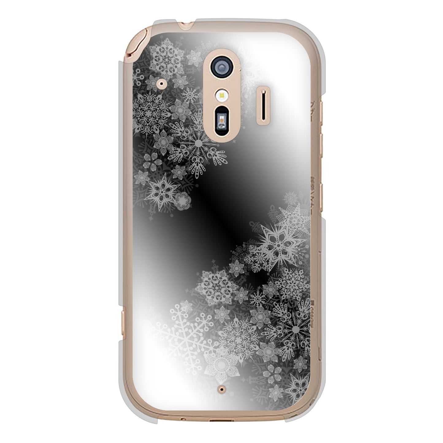 らくらくスマートフォン F-42A docomo 高画質仕上げ 背面印刷 ハードケース 【YJ340 モノトーン 雪の結晶 】