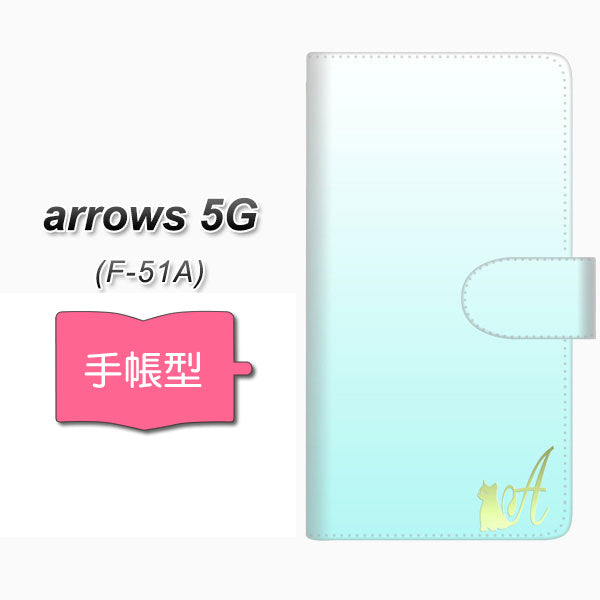 docomo アローズ5G F-51A 高画質仕上げ プリント手帳型ケース(通常型)【YI842 イニシャル ネコ A】