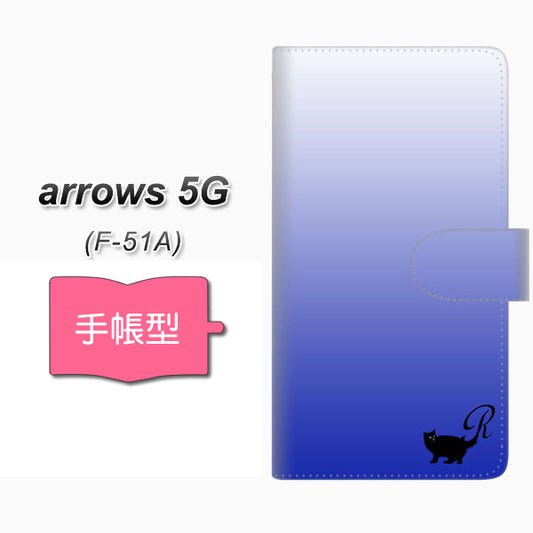 docomo アローズ5G F-51A 高画質仕上げ プリント手帳型ケース(通常型)【YI859 イニシャル ネコ R】