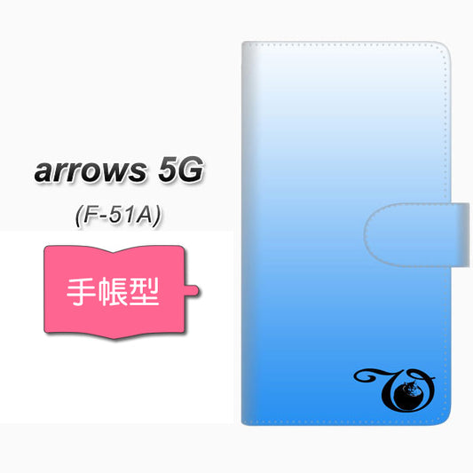 docomo アローズ5G F-51A 高画質仕上げ プリント手帳型ケース(通常型)【YI863 イニシャル ネコ V】