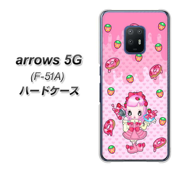 docomo アローズ5G F-51A 高画質仕上げ 背面印刷 ハードケース【AG816 ストロベリードーナツ（水玉ピンク）】