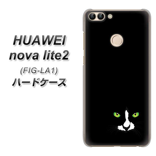 HUAWEI（ファーウェイ）nova lite 2 FIG-LA1 高画質仕上げ 背面印刷 ハードケース【398 黒ネコ】