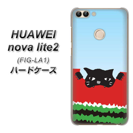 HUAWEI（ファーウェイ）nova lite 2 FIG-LA1 高画質仕上げ 背面印刷 ハードケース【IA815 すいかをかじるネコ(大)】