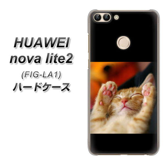 HUAWEI（ファーウェイ）nova lite 2 FIG-LA1 高画質仕上げ 背面印刷 ハードケース【VA804 爆睡するネコ】
