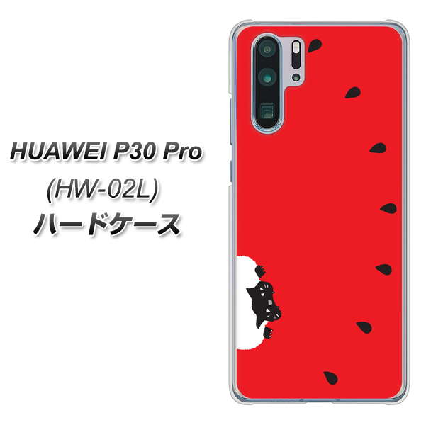 docomo HUAWEI（ファーウェイ） P30 Pro HW-02L 高画質仕上げ 背面印刷 ハードケース【IA812 すいかをかじるネコ】