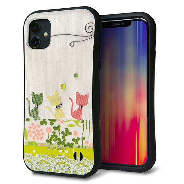 iPhone11 スマホケース 「SEA Grip」 グリップケース Sライン 【1106 クラフト写真 ネコ (ワイヤー2) 】 UV印刷