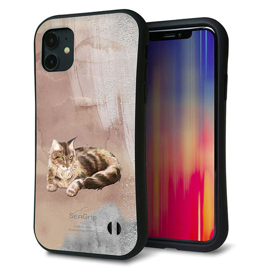 iPhone11 スマホケース 「SEA Grip」 グリップケース Sライン 【HA173 メインクーン+くすみカラー】 UV印刷
