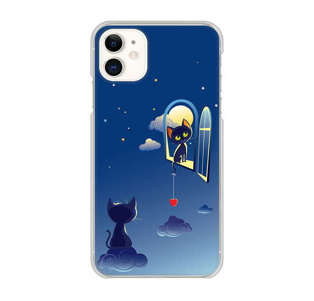 iPhone 11 高画質仕上げ 背面印刷 ハードケース 夜とネコ