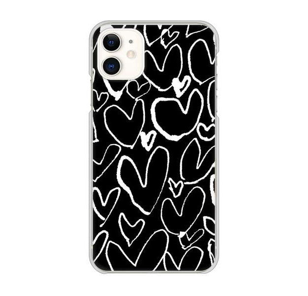 iPhone 11 高画質仕上げ 背面印刷 ハードケース 【1124 ハート BK＆WH】
