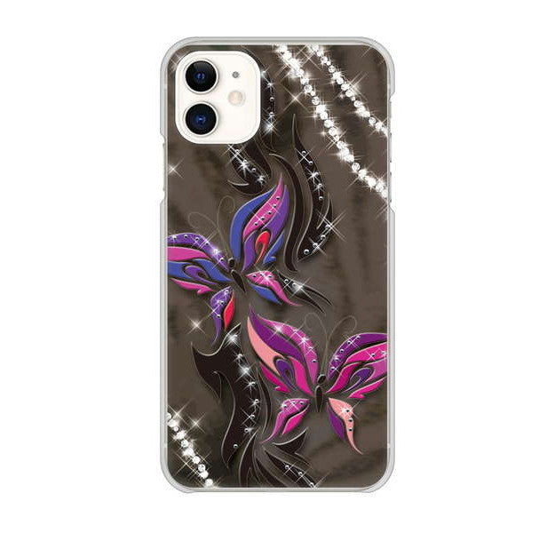 iPhone 11 高画質仕上げ 背面印刷 ハードケース 【1164 キラめくストーンと蝶】