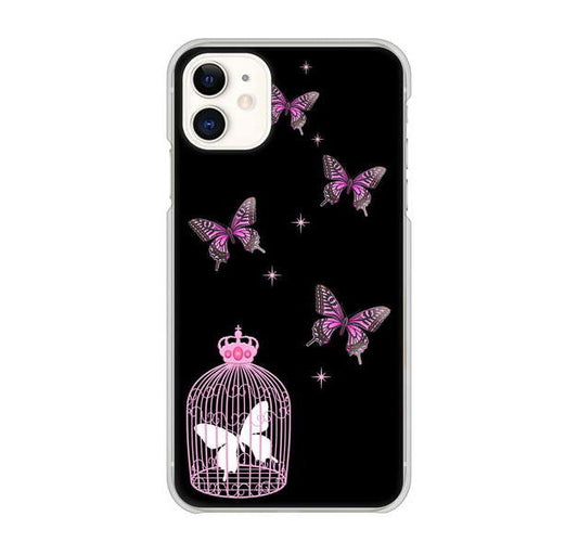 iPhone 11 高画質仕上げ 背面印刷 ハードケース むかいあぐる 蝶の王冠鳥かご