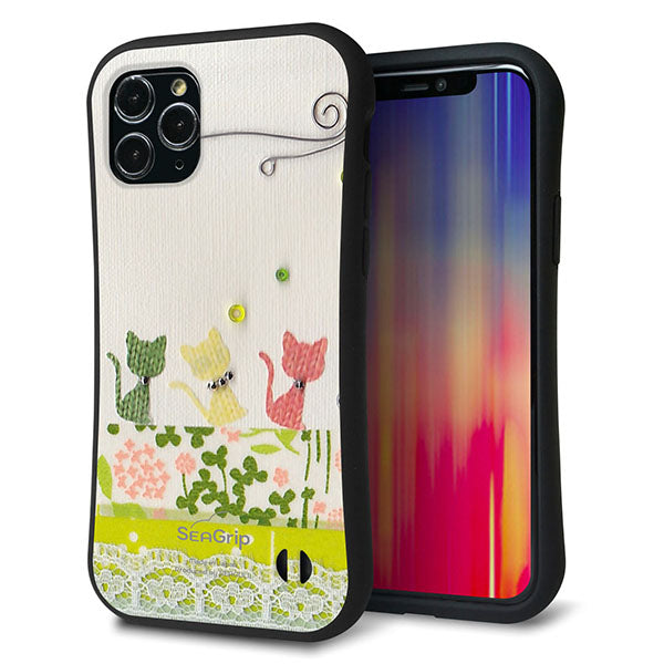 iPhone11 Pro スマホケース 「SEA Grip」 グリップケース Sライン 【1106 クラフト写真 ネコ (ワイヤー2) 】 UV印刷