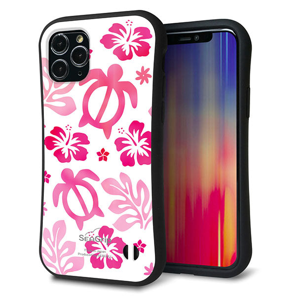 iPhone11 Pro スマホケース 「SEA Grip」 グリップケース Sライン 【SC879 ハワイアンアロハホヌ ピンク】 UV印刷