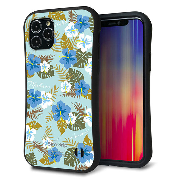 iPhone11 Pro スマホケース 「SEA Grip」 グリップケース Sライン 【SC883 ハワイアンアロハレトロ ブルー】 UV印刷