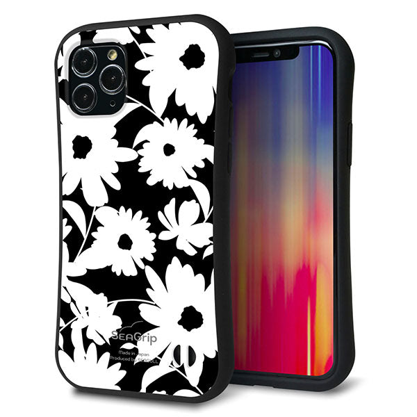 iPhone11 Pro スマホケース 「SEA Grip」 グリップケース Sライン 【SC915 花柄モノトーン 04】 UV印刷