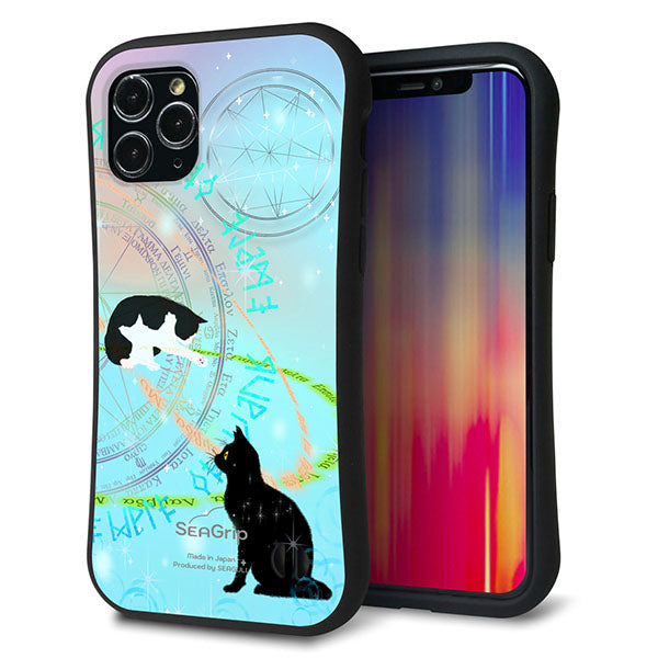 iPhone11 Pro スマホケース 「SEA Grip」 グリップケース Sライン 【YJ329 魔法陣猫 キラキラ パステル 】 UV印刷