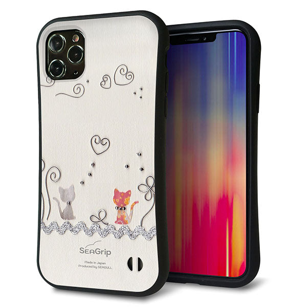 iPhone11 Pro Max スマホケース 「SEA Grip」 グリップケース Sライン 【1103 クラフト写真 ネコ (ワイヤー1) 】 UV印刷