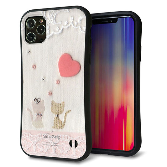 iPhone11 Pro Max スマホケース 「SEA Grip」 グリップケース Sライン 【1104 クラフト写真 ネコ (ハートM) 】 UV印刷