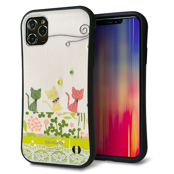 iPhone11 Pro Max スマホケース 「SEA Grip」 グリップケース Sライン 【1106 クラフト写真 ネコ (ワイヤー2) 】 UV印刷