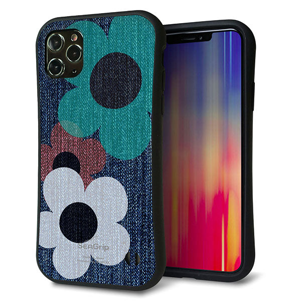 iPhone11 Pro Max スマホケース 「SEA Grip」 グリップケース Sライン 【EK869 ルーズフラワーinデニム】 UV印刷