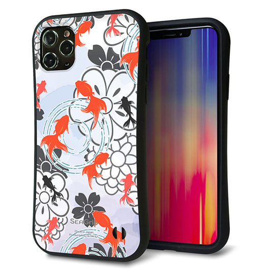 iPhone11 Pro Max スマホケース 「SEA Grip」 グリップケース Sライン 【HA216 金魚 花柄 グレー 】 UV印刷