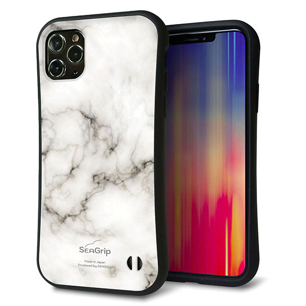 iPhone11 Pro Max スマホケース 「SEA Grip」 グリップケース Sライン 【KM871 大理石WH】 UV印刷