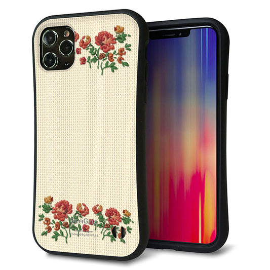 iPhone11 Pro Max スマホケース 「SEA Grip」 グリップケース Sライン 【KM941 花刺繍風 レッドフラワー オフホワイト 】 UV印刷