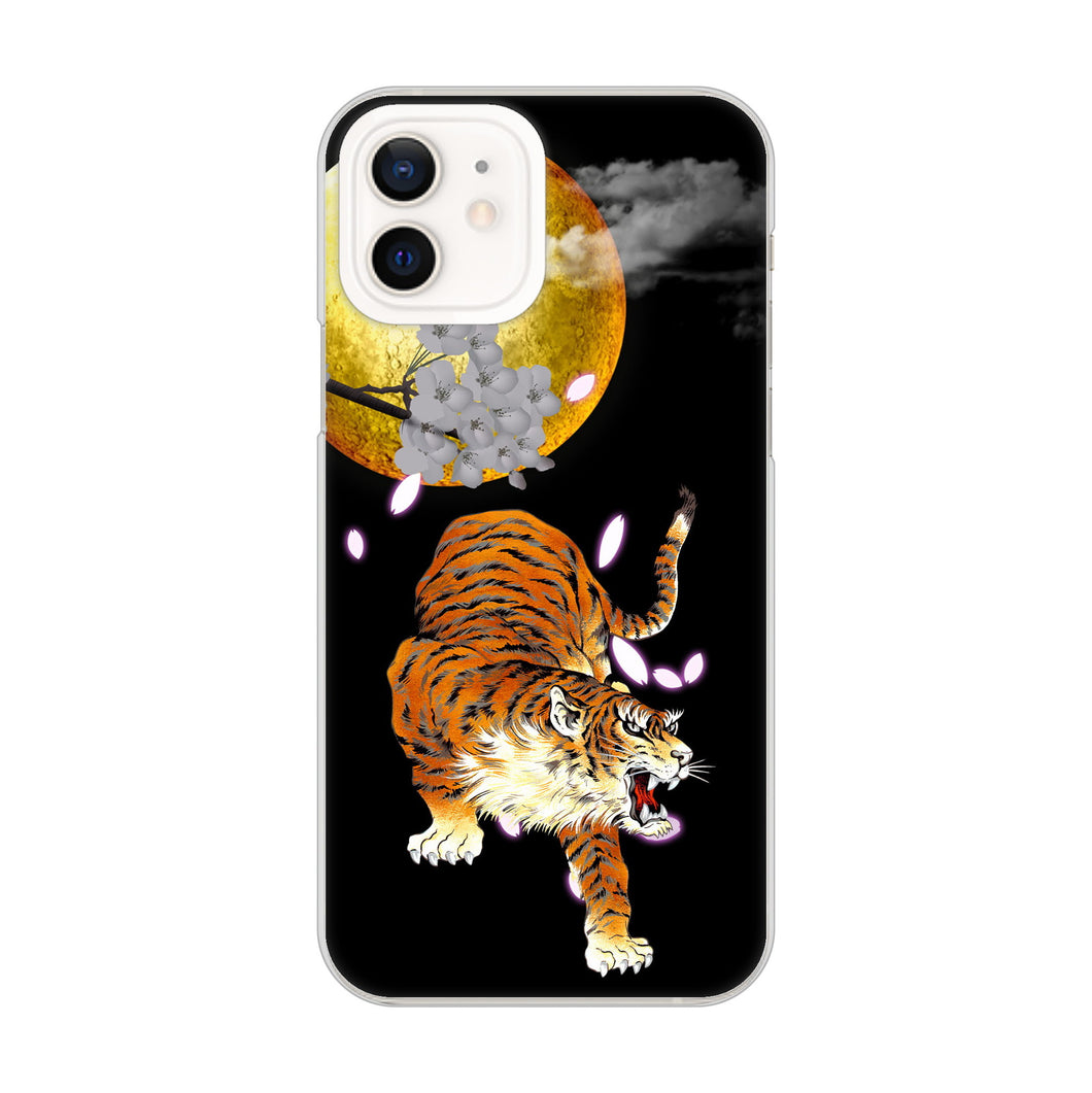 iPhone12 高画質仕上げ 背面印刷 ハードケース 月とタイガー