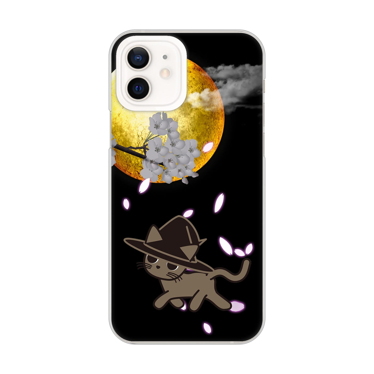 iPhone12 高画質仕上げ 背面印刷 ハードケース 夜とネコ
