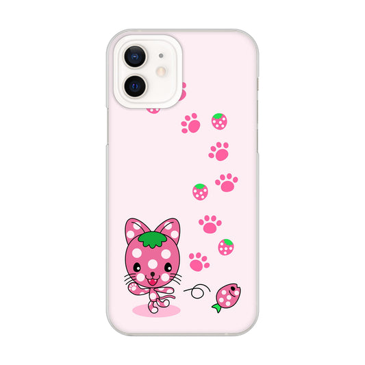 iPhone12 高画質仕上げ 背面印刷 ハードケース むかいあぐる イチゴ猫のにゃんベリー