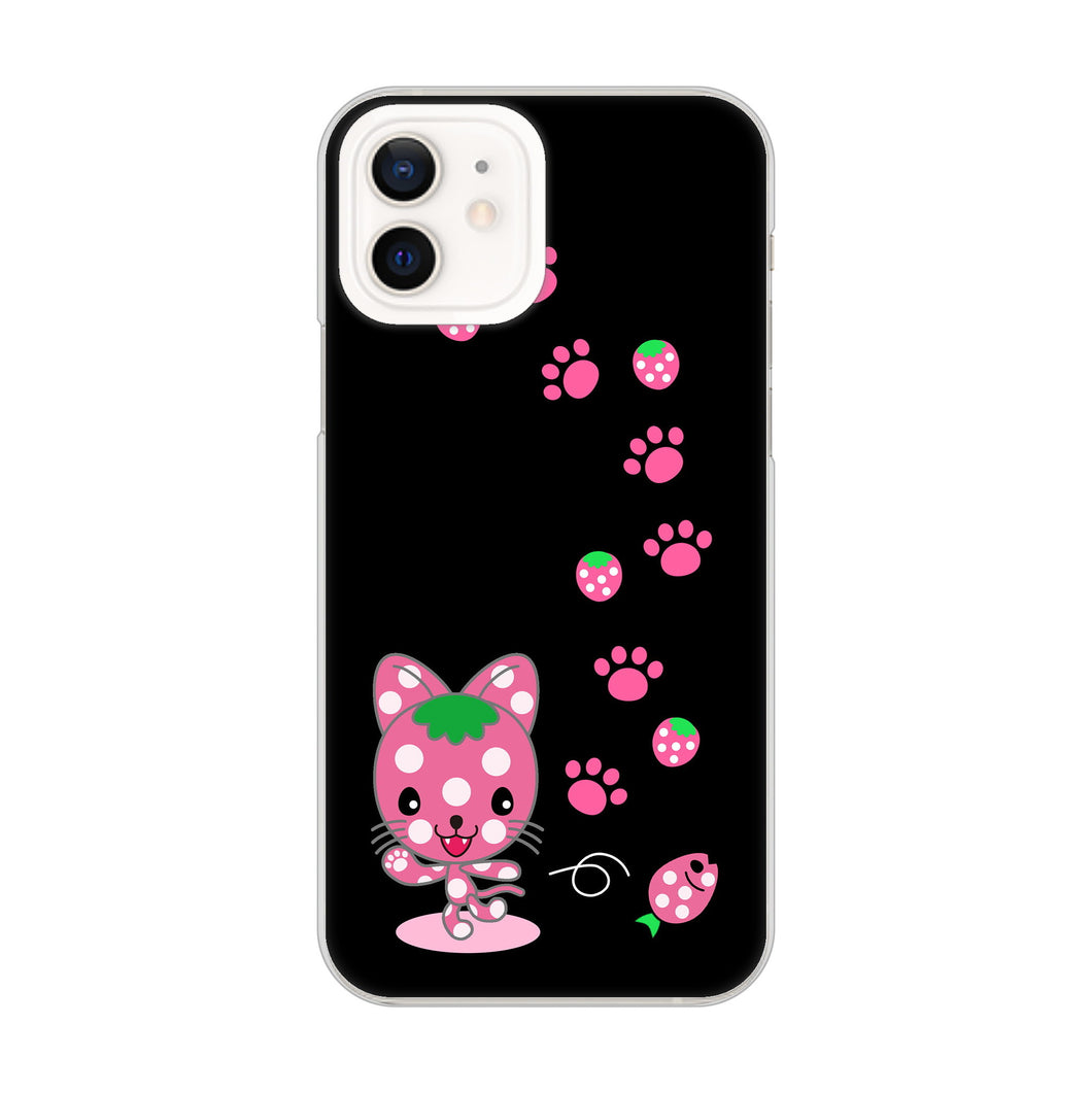 iPhone12 高画質仕上げ 背面印刷 ハードケース むかいあぐる イチゴ猫のにゃんベリー