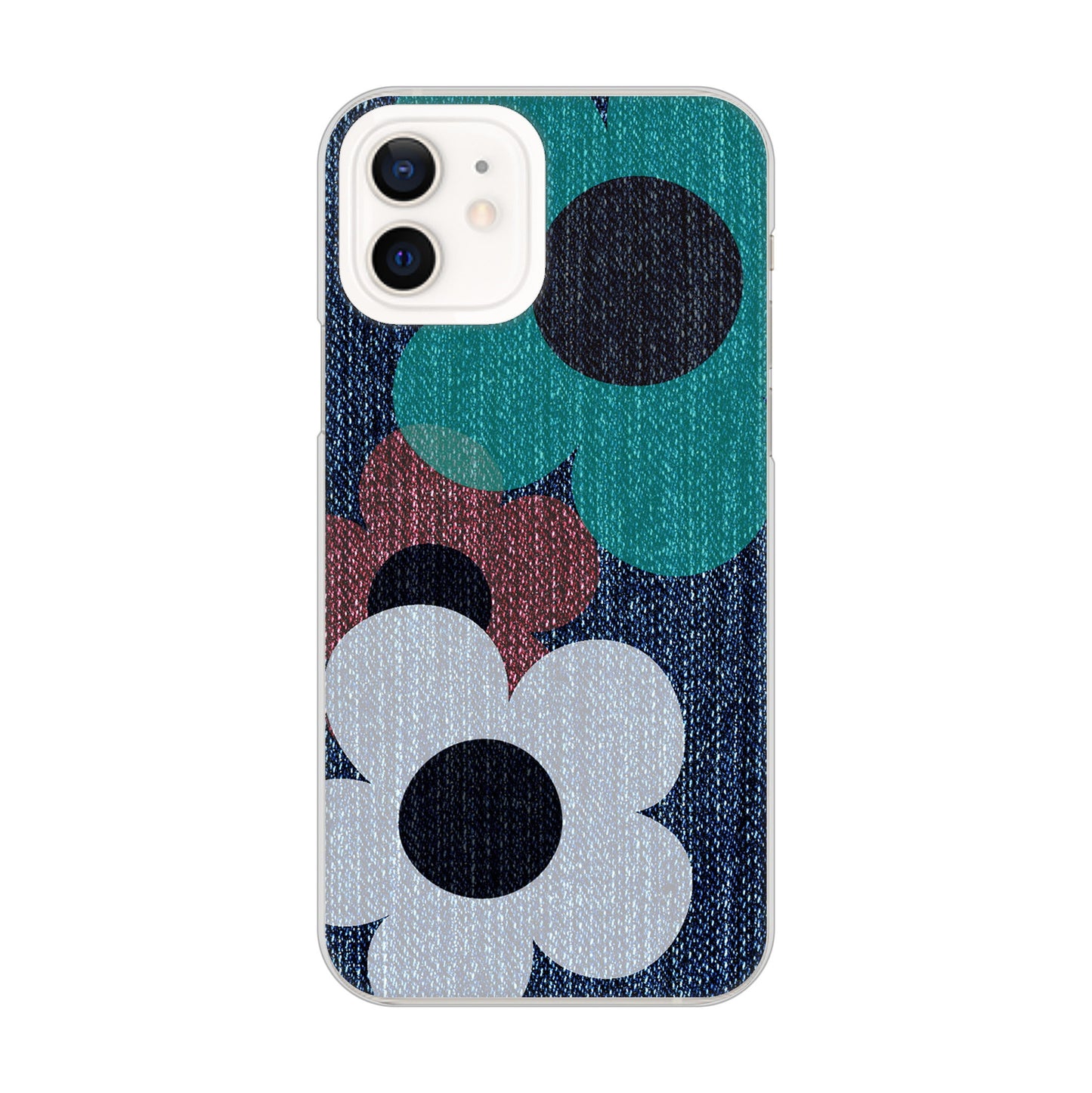 iPhone12 高画質仕上げ 背面印刷 ハードケース 【EK869 ルーズフラワーinデニム風】