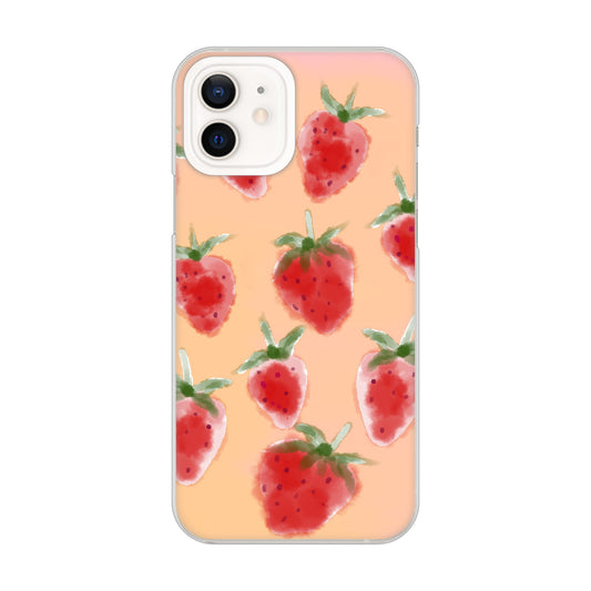 iPhone12 高画質仕上げ 背面印刷 ハードケース イチゴ 水彩