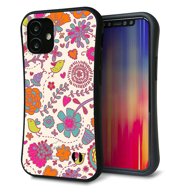 iPhone12 mini スマホケース 「SEA Grip」 グリップケース Sライン 【323 小鳥と花】 UV印刷