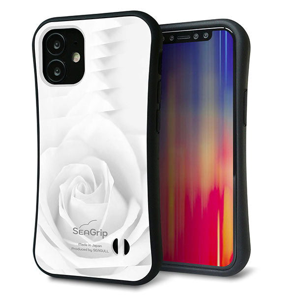 iPhone12 mini スマホケース 「SEA Grip」 グリップケース Sライン 【402 ホワイトRose】 UV印刷