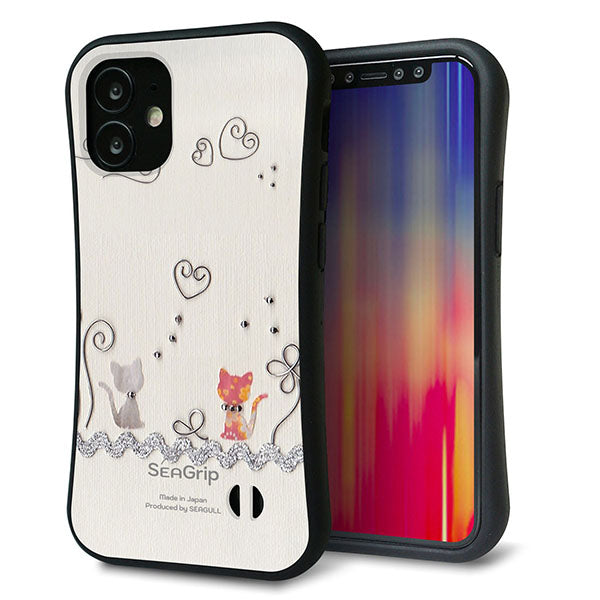iPhone12 mini スマホケース 「SEA Grip」 グリップケース Sライン 【1103 クラフト写真 ネコ (ワイヤー1) 】 UV印刷