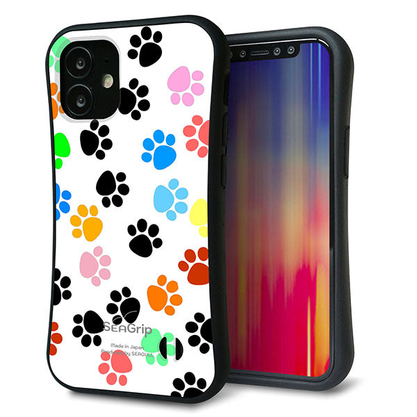 iPhone12 mini スマホケース 「SEA Grip」 グリップケース Sライン 【1108 あしあとカラフル】 UV印刷