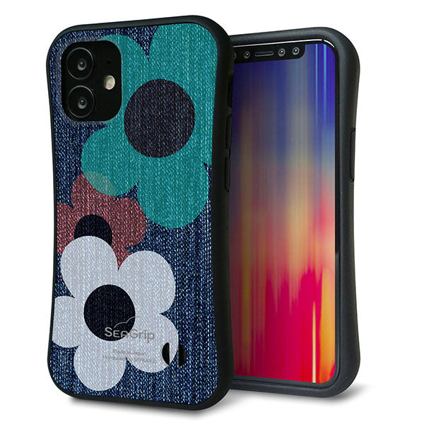 iPhone12 mini スマホケース 「SEA Grip」 グリップケース Sライン 【EK869 ルーズフラワーinデニム】 UV印刷