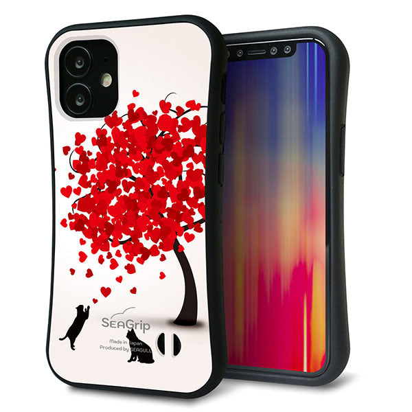 iPhone12 mini スマホケース 「SEA Grip」 グリップケース Sライン 【EK915 二匹のネコとハートの木】 UV印刷