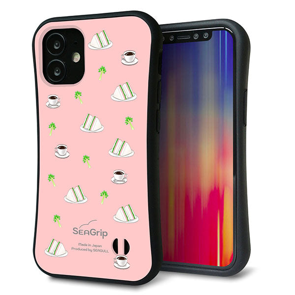 iPhone12 mini スマホケース 「SEA Grip」 グリップケース Sライン 【NA802 アムロサンドイッチプリント Aピンク】 UV印刷