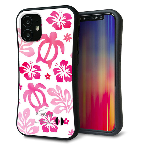 iPhone12 mini スマホケース 「SEA Grip」 グリップケース Sライン 【SC879 ハワイアンアロハホヌ ピンク】 UV印刷
