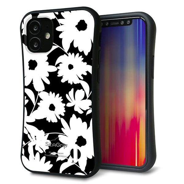 iPhone12 mini スマホケース 「SEA Grip」 グリップケース Sライン 【SC915 花柄モノトーン 04】 UV印刷