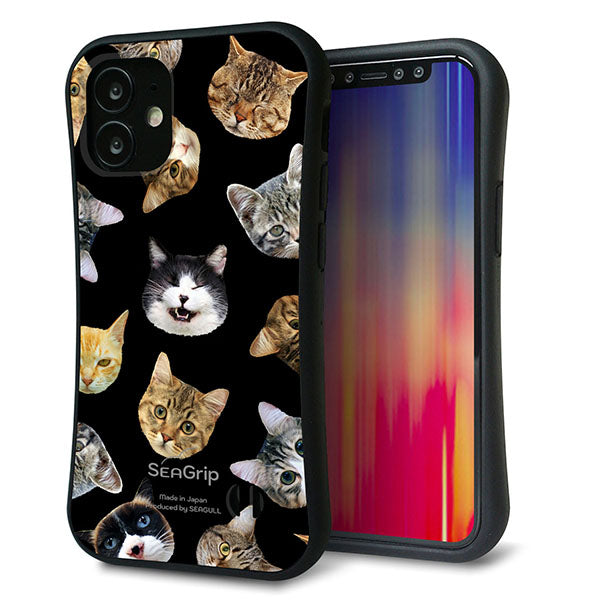 iPhone12 mini スマホケース 「SEA Grip」 グリップケース Sライン 【SC933 ねこどっと ブラック】 UV印刷