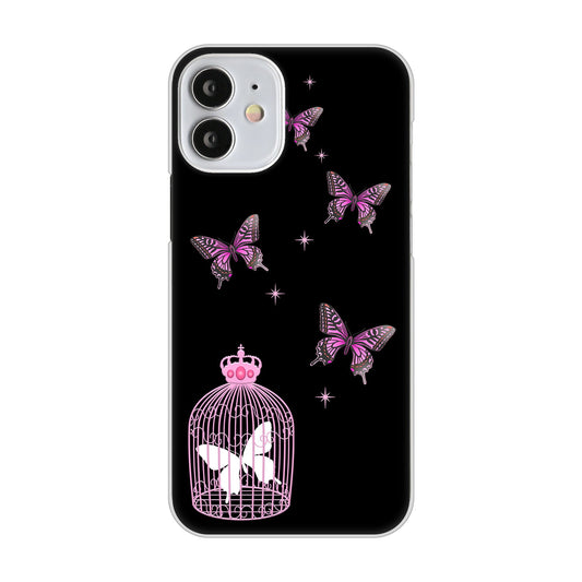 iPhone12 mini 高画質仕上げ 背面印刷 ハードケース むかいあぐる 蝶の王冠鳥かご