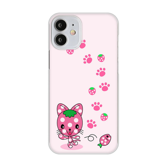 iPhone12 mini 高画質仕上げ 背面印刷 ハードケース むかいあぐる イチゴ猫のにゃんベリー