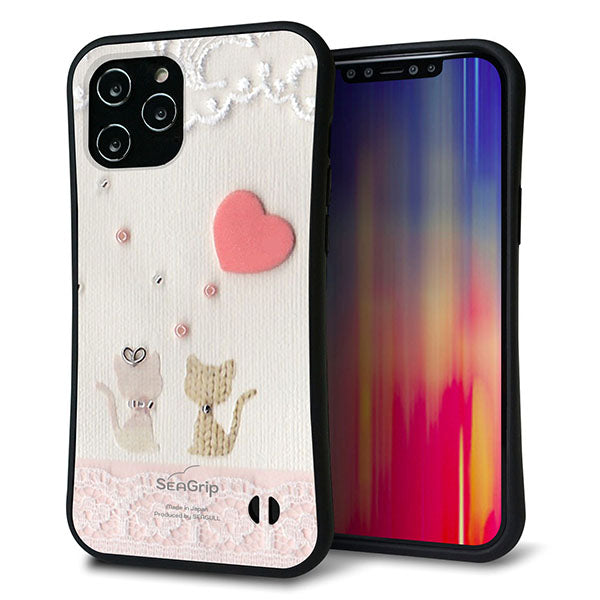 iPhone12 Pro Max スマホケース 「SEA Grip」 グリップケース Sライン 【1104 クラフト写真 ネコ (ハートM) 】 UV印刷