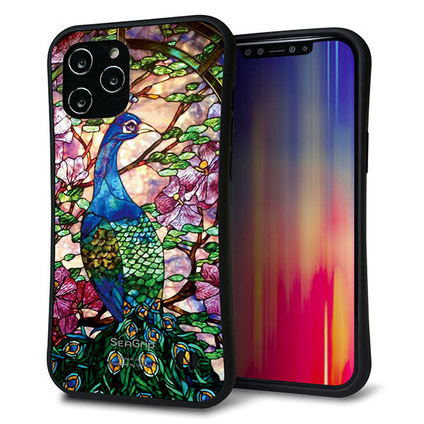 iPhone12 Pro Max スマホケース 「SEA Grip」 グリップケース Sライン 【MA996 ステンドグラス クジャク】 UV印刷
